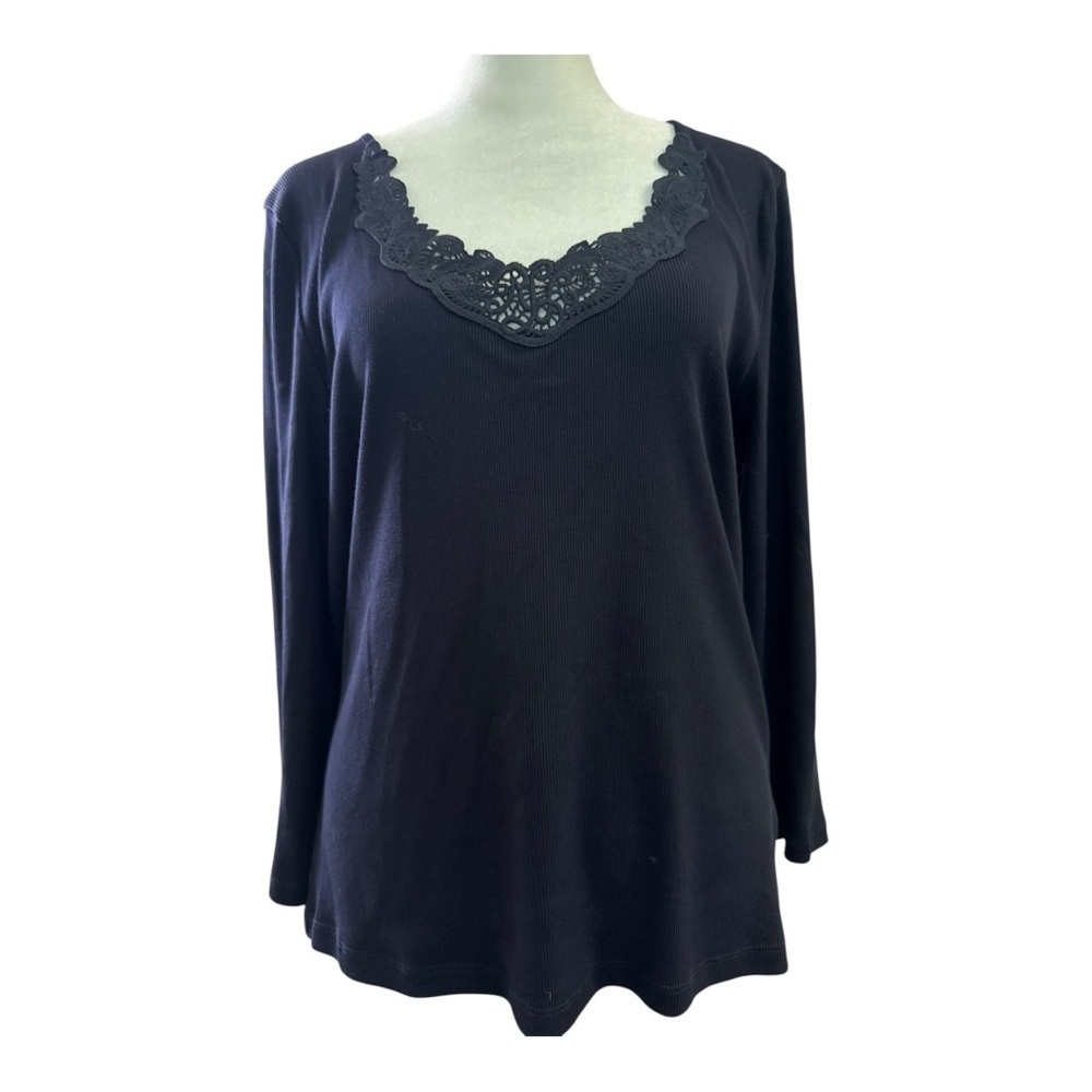 Lauren Ralph Lauren Long sleeve Ribbed Top with Lace 100% Cotton Large